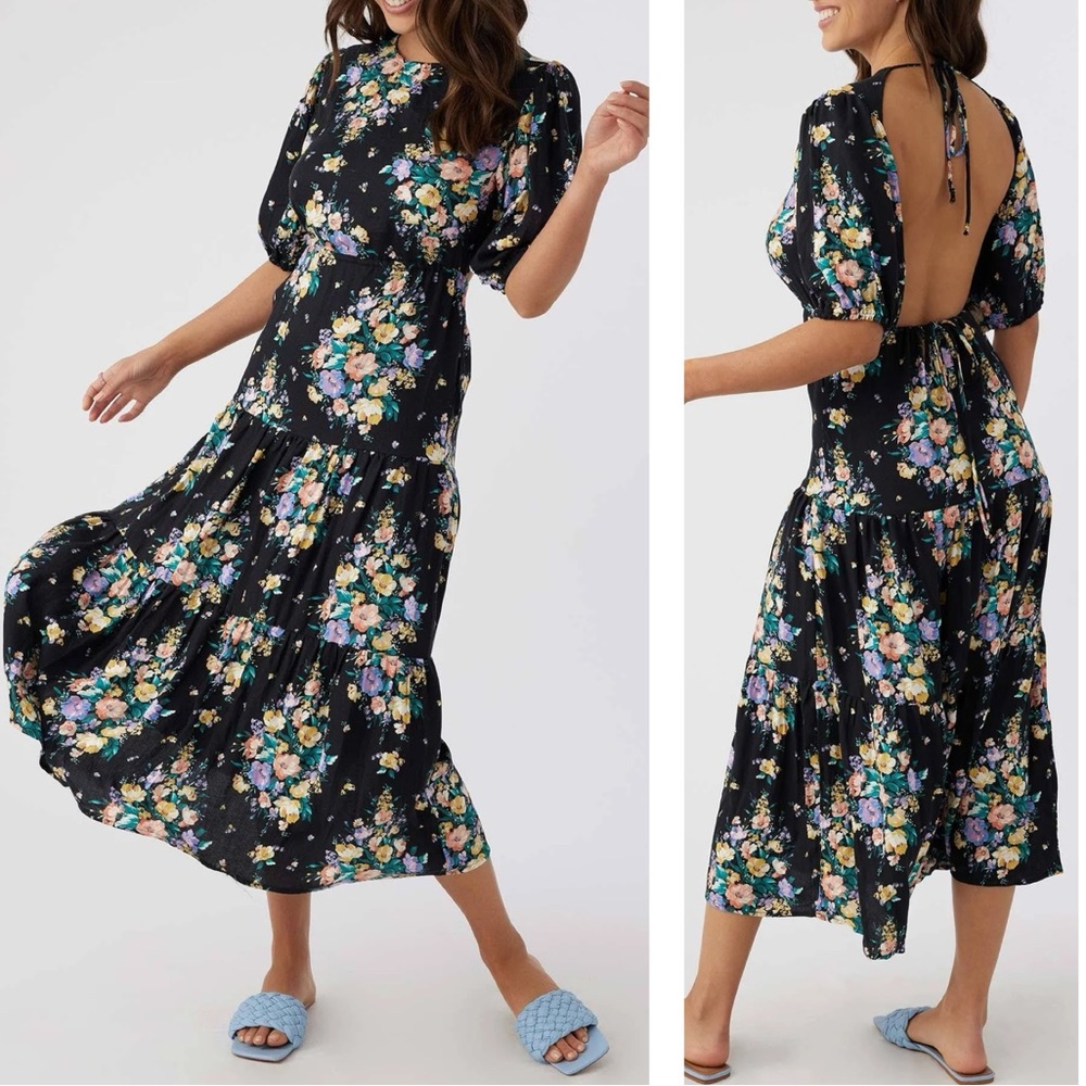 O’Neill NWT Colorful Floral Alta Midi Dress Lightweight Open‎ Back Flowy XS,S,M